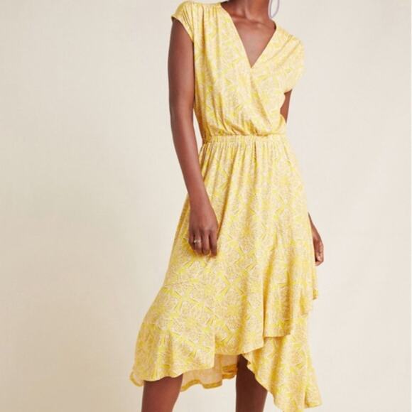 Anthropologe Maeve Fete Midi Dress Yellow Small - Picture 1 of 5